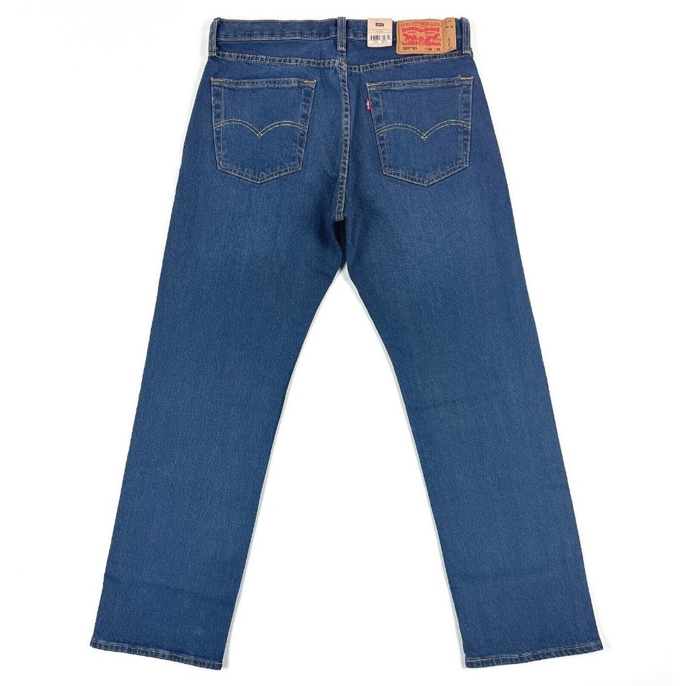 Levis 501 93 Mens 32x30 Straight Leg Dark Blue Jeans Button Fly Stretch Red Tab - Picture 9 of 11